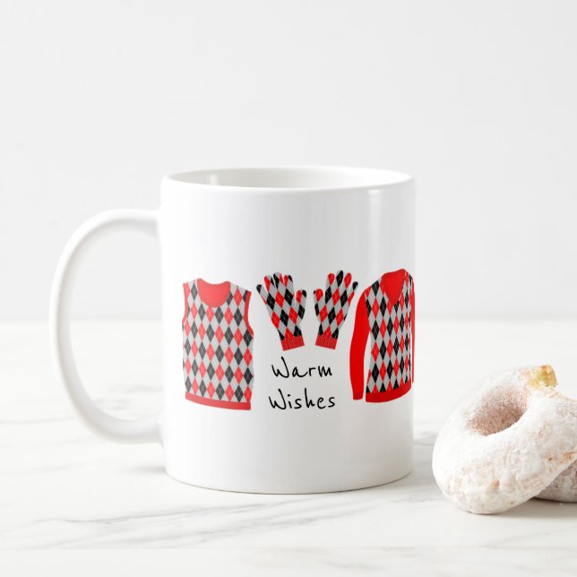 Caneca De Café Warm Wish Argyle Patternos Mug - Vermelho (Com Donut)
