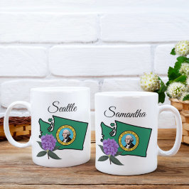 Caneca De Café Washington Flag e Flower Pacific Rhododendron
