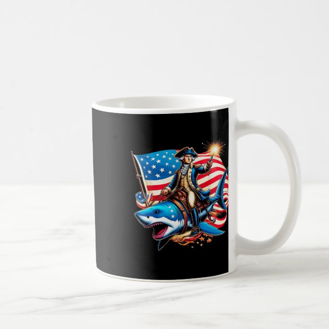 Caneca De Café Washington Shark Funny 4 de julho Fl Americano (Direita)