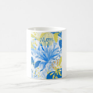 Caneca De Café Watecolor Mãe Mug Azul Branco