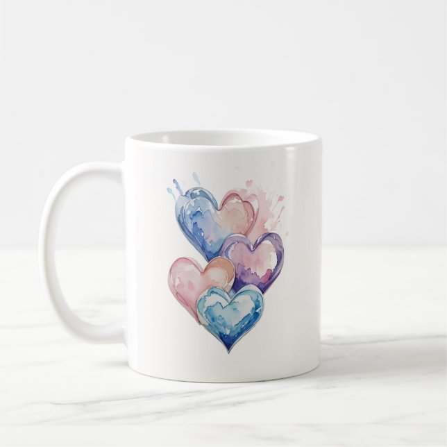 Caneca De Café Water Colour Painted Hearts (Esquerda)