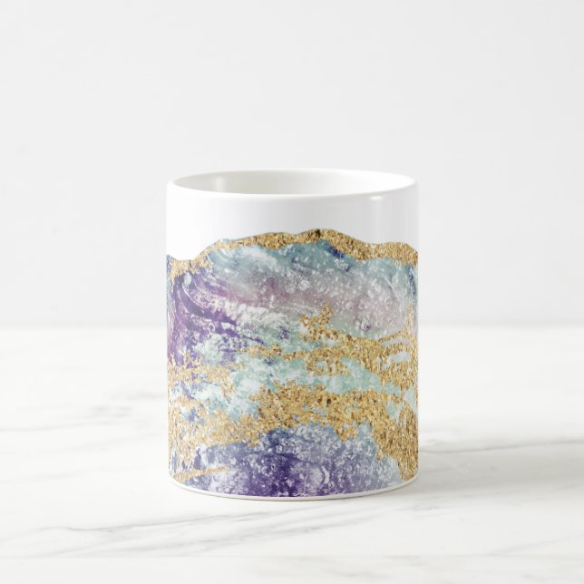 Caneca De Café *~* Watercolor Agate Geode Dourado Glitter Rock (Centro)