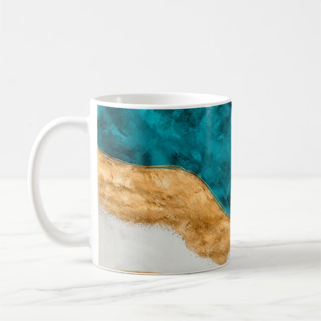 Caneca De Café Watercolor and gold Turquoise Wave Abstract (Esquerda)