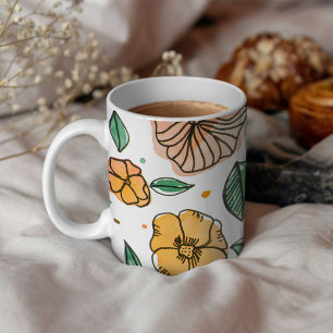 Caneca De Café Watercolor and ink flowers – vintage palette