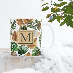 Caneca De Café Watercolor Boho Indoor Vegetais Monograma