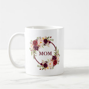 Caneca De Café Watercolor Burgundy Floral Mãe