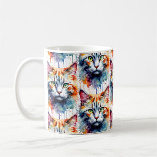 Caneca De Café Watercolor Cat Multicolor Splash art