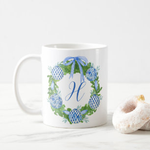 Caneca De Café Watercolor Chinoiserie Wreath Christmas Monograma