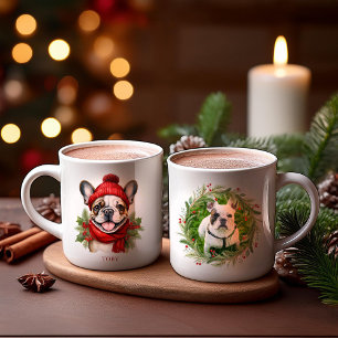 Caneca De Café Watercolor Christmas Buldog
