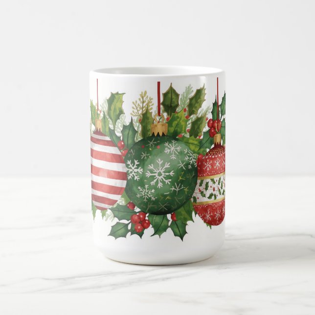 Caneca De Café Watercolor Christmas Ornaments Holly Garland (Centro)
