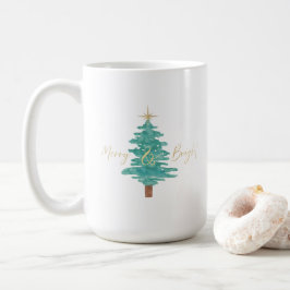 Caneca De Café Watercolor Christmas Tree "Merry & Bright" Holiday