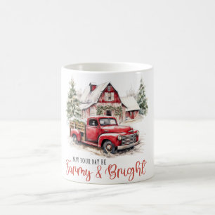 Caneca De Café Watercolor Christmas Vintage Truck and Barn