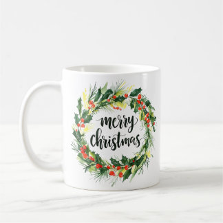 Caneca De Café Watercolor Christmas Wreath Mug – Merry Christmas