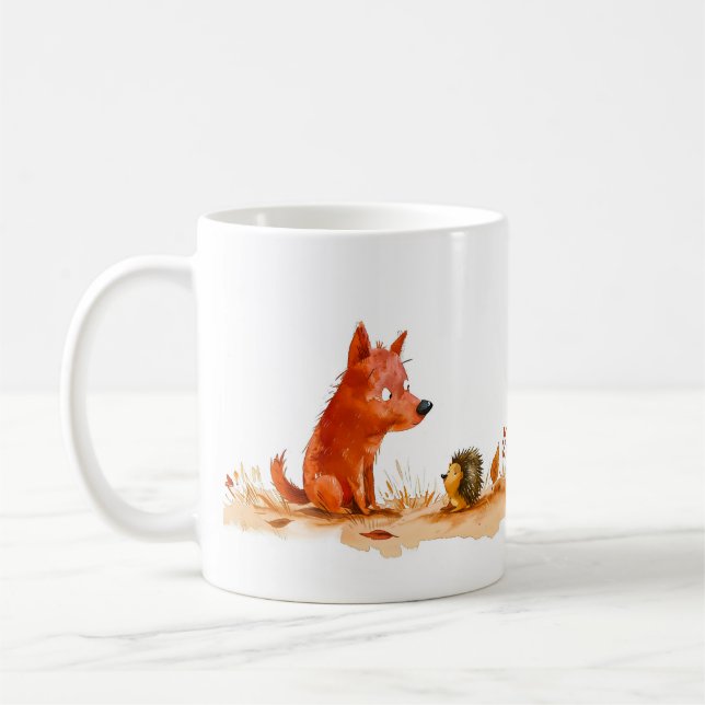 Caneca De Café Watercolor Comic Dog and Hedgehog Encounter (Esquerda)