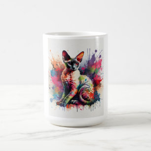 Caneca De Café Watercolor Cornish Rex Cat Retrato Colorido