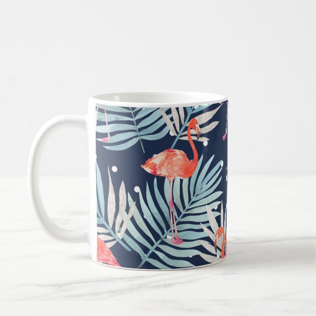 Caneca De Café Watercolor Flamingo: Elegância Tropical Rosa. (Esquerda)