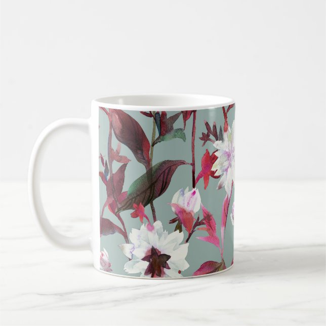 Caneca De Café Watercolor Floral: Blooms Desenhados À Mão. (Esquerda)