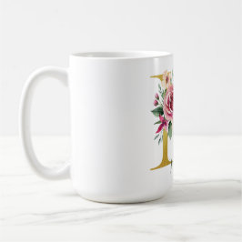 Caneca De Café Watercolor Floral e Dourada Letra M, Nome