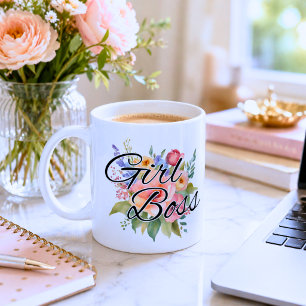 Caneca De Café Watercolor Floral Girl Boss