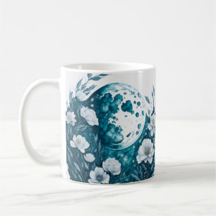 Caneca De Café Watercolor Floral Moon Celestial