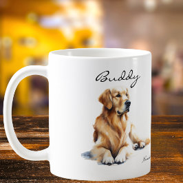 Caneca De Café Watercolor  Golden Retriever  Personalize