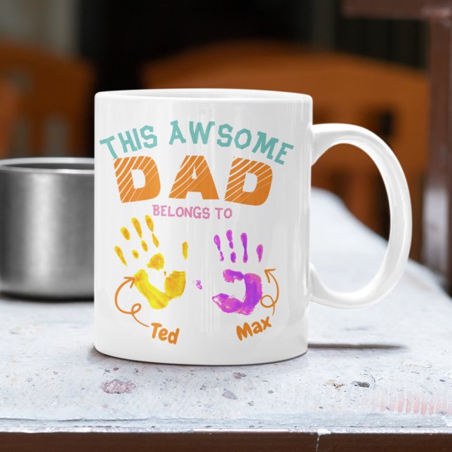 Caneca De Café Watercolor Handprint Padre Pai Filho Gift (Criador carregado)