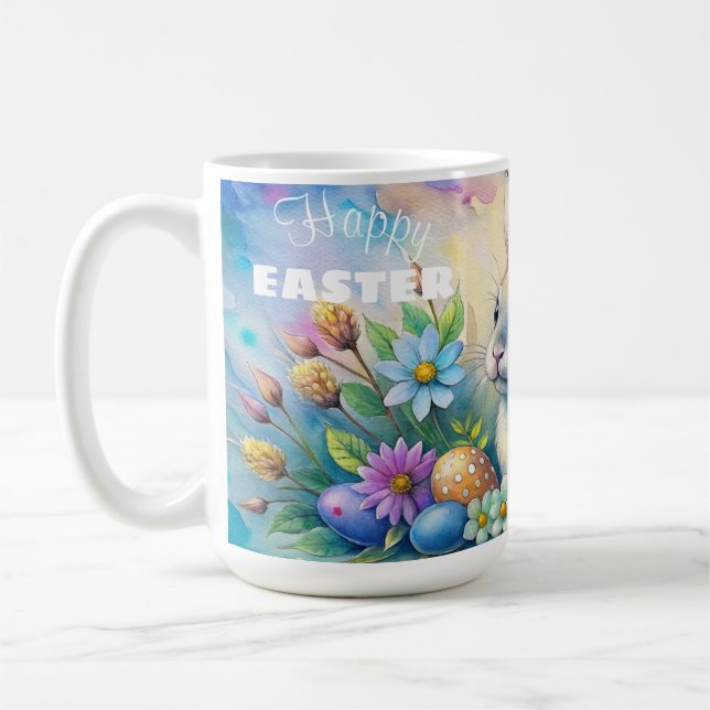 Caneca De Café Watercolor Happy Easter Rabbit (Esquerda)