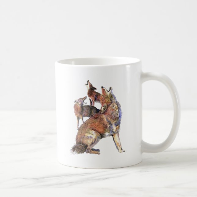 Caneca De Café Watercolor Howling Coyotes Animal Nature Art (Direita)