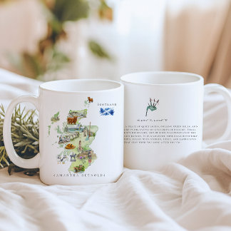 Caneca De Café Watercolor Illustrated Map Scotland | Monogram