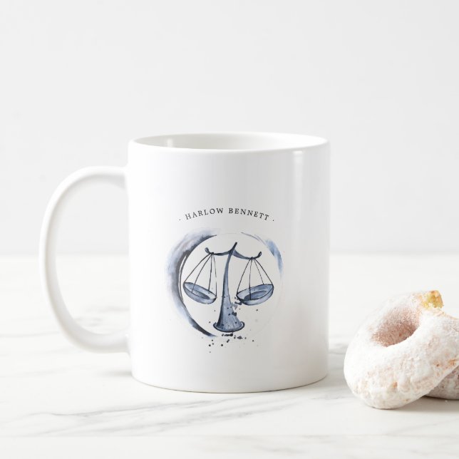 Caneca De Café Watercolor Libra - Astrologia Sinal Zodiac | Monog (Com Donut)