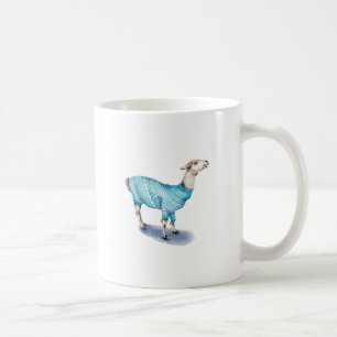 Caneca De Café Watercolor Llama em Blue Sweater