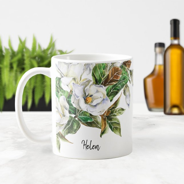 Caneca De Café ☕ Watercolor Magnolias Name ou Monogramas (☕ Watercolor Magnolias Name or Monogram Coffee Mug
)