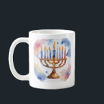 Caneca De Café Watercolor Menorah Happy Hanukkah<br><div class="desc">Itens temáticos de Feriado de Aquarelas Envie seus desejos com este Cartão de Feriado que contém um Chanucá Feliz e Incrível</div>