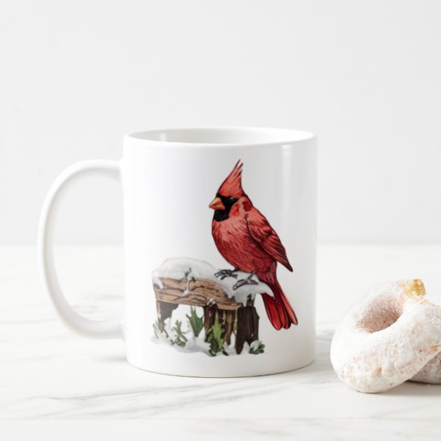 Caneca De Café Watercolor Merry Christmas Red Cardinal (Com Donut)
