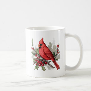Caneca De Café Watercolor Merry Christmas Red Cardinal & Berries