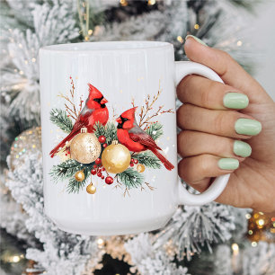 Caneca De Café Watercolor Merry Christmas Red Cardinal & Berries