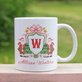 Caneca De Café Watercolor Monogram Initial Santa Crest