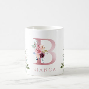 Caneca De Café Watercolor Monograma Floral B Café Mug