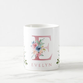 Caneca De Café Watercolor Monograma Floral E Café Mug