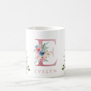 Caneca De Café Watercolor Monograma Floral E Café Mug