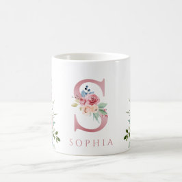 Caneca De Café Watercolor Monograma Floral - Letra S Café Mug