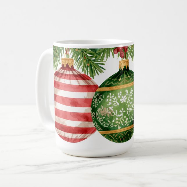 Caneca De Café Watercolor Ornaments Pine Boughs Christmas (Frente Esquerda)