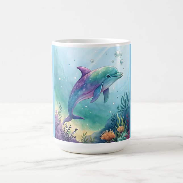 Caneca De Café Watercolor painted dolphin (Centro)