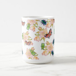 Caneca De Café Watercolor pattern of beetles and butterflies