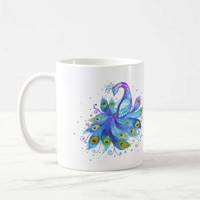 Caneca De Café Watercolor peacock (Esquerda)