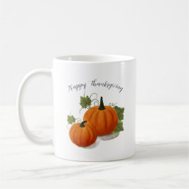 Caneca De Café Watercolor Pumpkin 'Happy Thanksgiving' Classic Mu