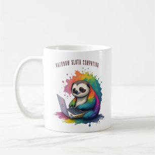 Caneca De Café Watercolor Rainbow Cute Sloth Computing