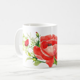 Caneca De Café Watercolor Red Poppy Bloom