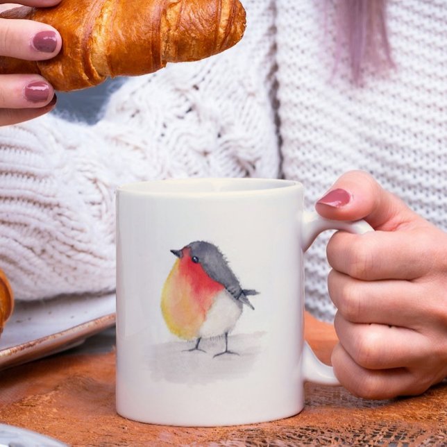 Caneca De Café Watercolor Robin (Criador carregado)