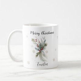 Caneca De Café Watercolor Rustic Pine Floral Merry Nome de Natal